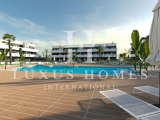Modern middle floor apartment with large terrace, community pool, spa area and views of the lagoon, 