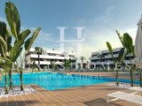 Stunning ground floor apartment with large terrace, private garden, community pool, spa area, locate